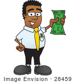 #28459 Clip Art Graphic Of A Geeky African American Businessman Cartoon Character Holding A Dollar Bill