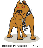 #28979 Cartoon Clip Art Graphic of a Tough Brown American Pitbull Terrier Dog With Red Eyes, Wearing A Spiked Collar And A Broken Chain by Andy Nortnik