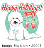 #29003 Royalty-Free Cartoon Clip Art Of A Cute White Bichon Frise Dog Sitting Under Mistletoe