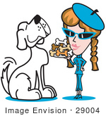 #29004 Royalty-Free Cartoon Clip Art Of A Big Spoiled White Dog Waiting As A Woman Serves Him A Tray Of Dog Bone Biscuits