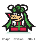 #29021 Royalty-Free Cartoon Clip Art Of A Cute Dog Tied Up In A Bow On A Christmas Present