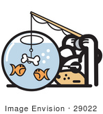 #29022 Royalty-Free Cartoon Clip Art Of A Silly Dog Trying To Catch Goldfish In A Bowl With A Dog Bone On A Hook