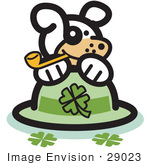 #29023 Royalty-Free Cartoon Clip Art Of A Dog Smoking A Tobacco Pipe And Resting On A St Patrick’S Day Hat With Clovers