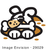 #29029 Royalty-Free Cartoon Clip Art Of A Dog In A Deep Hole Holding A Bone In His Mouth