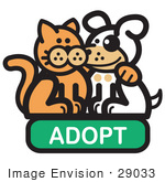 #29033 Royalty-Free Cartoon Clip Art Of An Orange Cat With His Arm Around A Cute White Dog On An Adopt Internet Web Icon