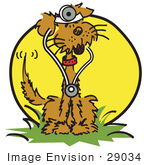 #29034 Royalty-Free Cartoon Clip Art Of A Brown Dog Sitting In Grass And Wearing A Stethoscope