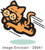 #29041 Royalty-Free Cartoon Clip Art Of An Happy Cat Running And Jumping Through The Air
