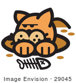 #29045 Royalty-Free Cartoon Clip Art Of An Orange Cat In A Muddy Hole After Digging Out A Fish Bone
