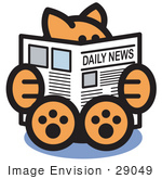 #29049 Royalty-Free Cartoon Clip Art Of A Smart Ginger Cat Sitting And Reading The Newspaper