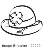 #29090 Royalty-Free Black And White Cartoon Clip Art Of A St Paddy’S Day Hat With A Clover On It