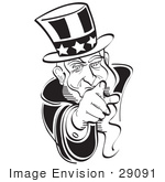 #29091 Royalty-Free Black And White Cartoon Clip Art Of Uncle Sam Pointing Outwards