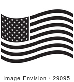 #29095 Royalty-Free Black And White Cartoon Clip Art Of The American Flag Waving In The Breeze