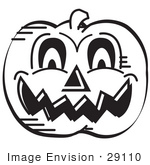 #29110 Royalty-Free Black And White Cartoon Clip Art Of An Evil Carved Halloween Pumpkin