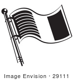 #29111 Royalty-Free Black And White Cartoon Clip Art Of The Flag Of Ireland Waving In The Wind On A Pole