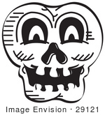 #29121 Royalty-Free Black And White Cartoon Clip Art Of A Scary Halloween Skull