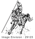 #29123 Royalty-Free Black And White Cartoon Clip Art Of A Roper Cowboy On A Horse Using A Lasso To Catch A Cow Or Horse