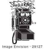 #29127 Royalty-Free Black And White Cartoon Clip Art Of A Ringing Wall Telephone