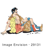 #29131 Royalty-Free Cartoon Clip Art Of A Cowboy Sitting Beside A Blond Cowgirl Who Is Holding A Gun