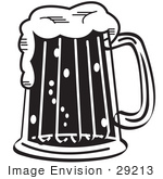#29213 Royalty-Free Cartoon Clip Art Of A Black And White Frothy Mug Of Beer In A Bar