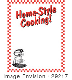 #29217 Royalty-Free Cartoon Clip Art Of An Electric Mixer And Text Reading &Quot;Home-Style Cooking!&Quot; Borderd By Red Checkers