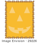 #29226 Royalty-Free Cartoon Clip Art Of An Orange Background With A Jack O Lantern Face And A Border Of Candy Corn