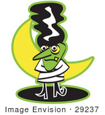 #29237 Royalty-free Cartoon Clip Art of the Bride of Frankenstein Standing in Front of a Crescent Moon and Wearing a Straitjacket by Andy Nortnik