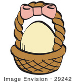 #29242 Royalty-Free Cartoon Clip Art Of A Egg In A Brown Easter Basket With A Pink Bow On The Handle
