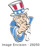 #29250 Royalty-Free Cartoon Clip Art Of American Uncle Sam Pointing Out At The Viewer