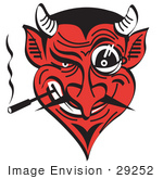 #29252 Royalty-Free Cartoon Clip Art Of An Evil And Greedy Devil With A Red Face Smoking And Grinning