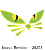 #29253 Royalty-Free Cartoon Clip Art Of A Pair Of Green Cat Eyes And Whiskers Glowing In The Dark