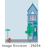 #29254 Royalty-Free Cartoon Clip Art Of A Fire Hydrant By A Fence And Home On Main Street