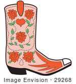 #29268 Royalty-Free Cartoon Clip Art Of A Pink Cowgirl Boot With A Pattern Of Red Roses