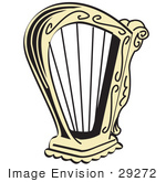 #29272 Royalty-Free Cartoon Clip Art Of A Golden Harp Instrument Over A White Background