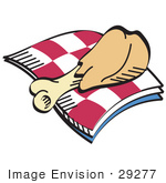 #29277 Royalty-Free Cartoon Clip Art Of A Tasty Chicken Drumstick On A Checkered Picnic Blanket