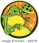 #29279 Royalty-Free Cartoon Clip Art Of A Big Fat Green Alien With A Yellow Belly And Yellow Suction Fingers Licking His Lips