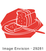 #29281 Royalty-Free Cartoon Clip Art Of A Knife Resting On A Cutting Board Near Sliced Bread