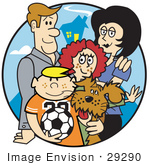 #29290 Royalty-free Cartoon Clip Art of a Happy Family of Four With a Dog and a Soccer Ball by Andy Nortnik
