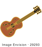 #29293 Royalty-Free Cartoon Clip Art Of A Western Guitar Over A White Background