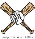 #29305 Royalty-Free Cartoon Clip Art Of A White Baseball Over Two Wooden Baseball Bats