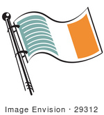 #29312 Royalty-Free Cartoon Clip Art Of A Green White And Orange Irish Flag Waving In The Breeze