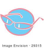 #29315 Royalty-Free Cartoon Clip Art Of A Pink Girly Sunglasses Over A Blue Circle