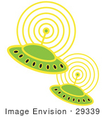 #29339 Royalty-Free Cartoon Clip Art Of Two Green Ufos Flying In Space And Communicating With Each Other