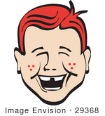 #29368 Royalty-free Cartoon Clip Art of a Happy Red Haired Freckled Boy With Missing Front Teeth, Laughing by Andy Nortnik