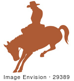 #29389 Royalty-free Cartoon Clip Art of a Brown Silhouette Of A Cowboy Riding A Bucking Bronco In A Rodeo by Andy Nortnik
