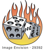 #29392 Royalty-Free Cartoon Clip Art Of A Pair Of White And Black Dice And Flames