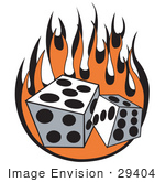 #29404 Royalty-Free Cartoon Clip Art Of A Pair Of Dice Rolling Over Flames At A Casino