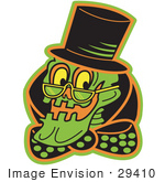 #29410 Royalty-Free Cartoon Clip Art Of A Grinning Human Skeleton Wearing A Hat Glasses And A Bowtie
