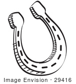 #29416 Royalty-free Cartoon Clip Art of a Black and White Metal Lucky Horseshoe Over a White Background by Andy Nortnik
