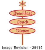 #29419 Royalty-Free Cartoon Clip Art Of A Vintage Tan Restaurant Sign Advertising Breakfast Lunch And Dinner