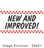 #29421 Royalty-Free Cartoon Clip Art Of A New And Improved Sign With Red Checker Borders